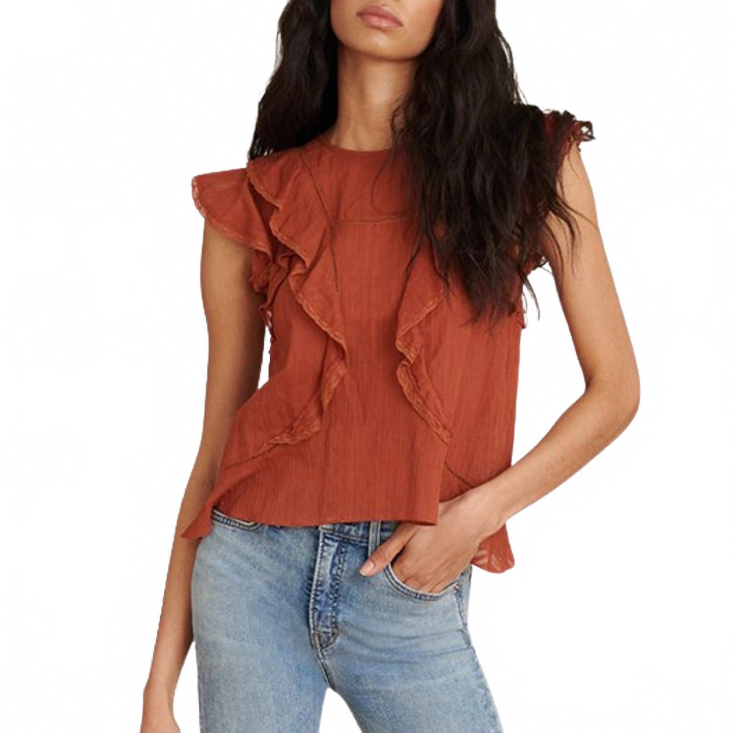 New Veronica Beard Aira Ruffle Top In Rust